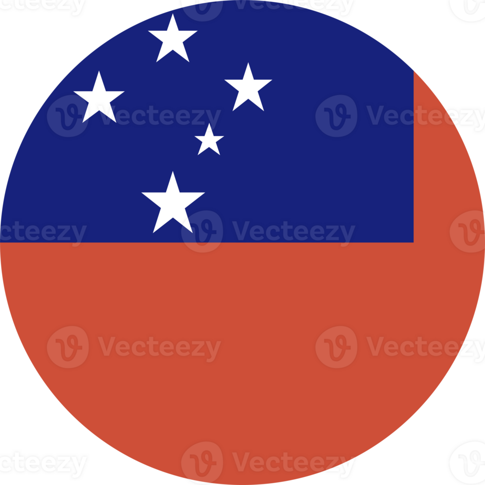 Samoa flag round emblem design element. Flag of Samoa badge, button. Samoa flag icon, sticker in a circle shape. png