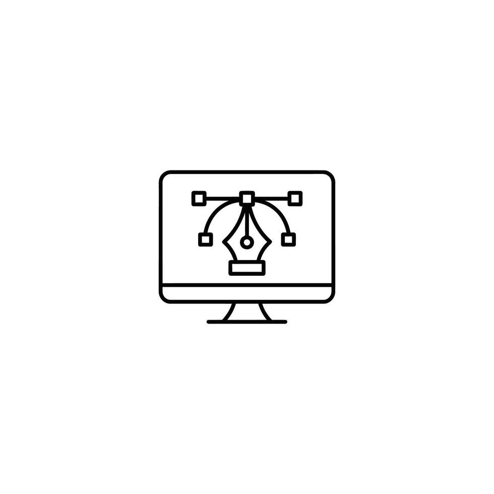 Illustration of a Computer Displaying a Pen Tool Interface Representing Graphic Design and Digital Art Applications and Software vector