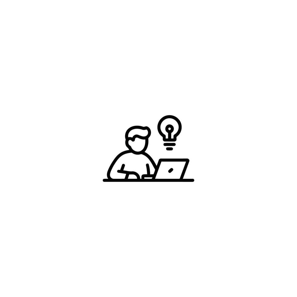 Person Working on Laptop with Idea Bulb Symbolizes Creativity and Innovation in Digital Workspace and Solution Finding vector