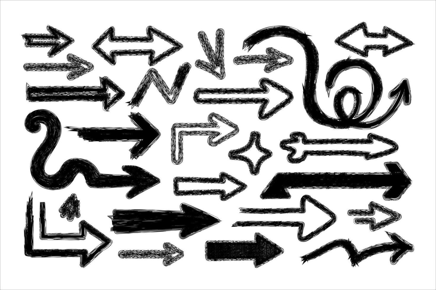 Collection of diverse hand-drawn arrow shapes indicating direction and movement for design projects vector