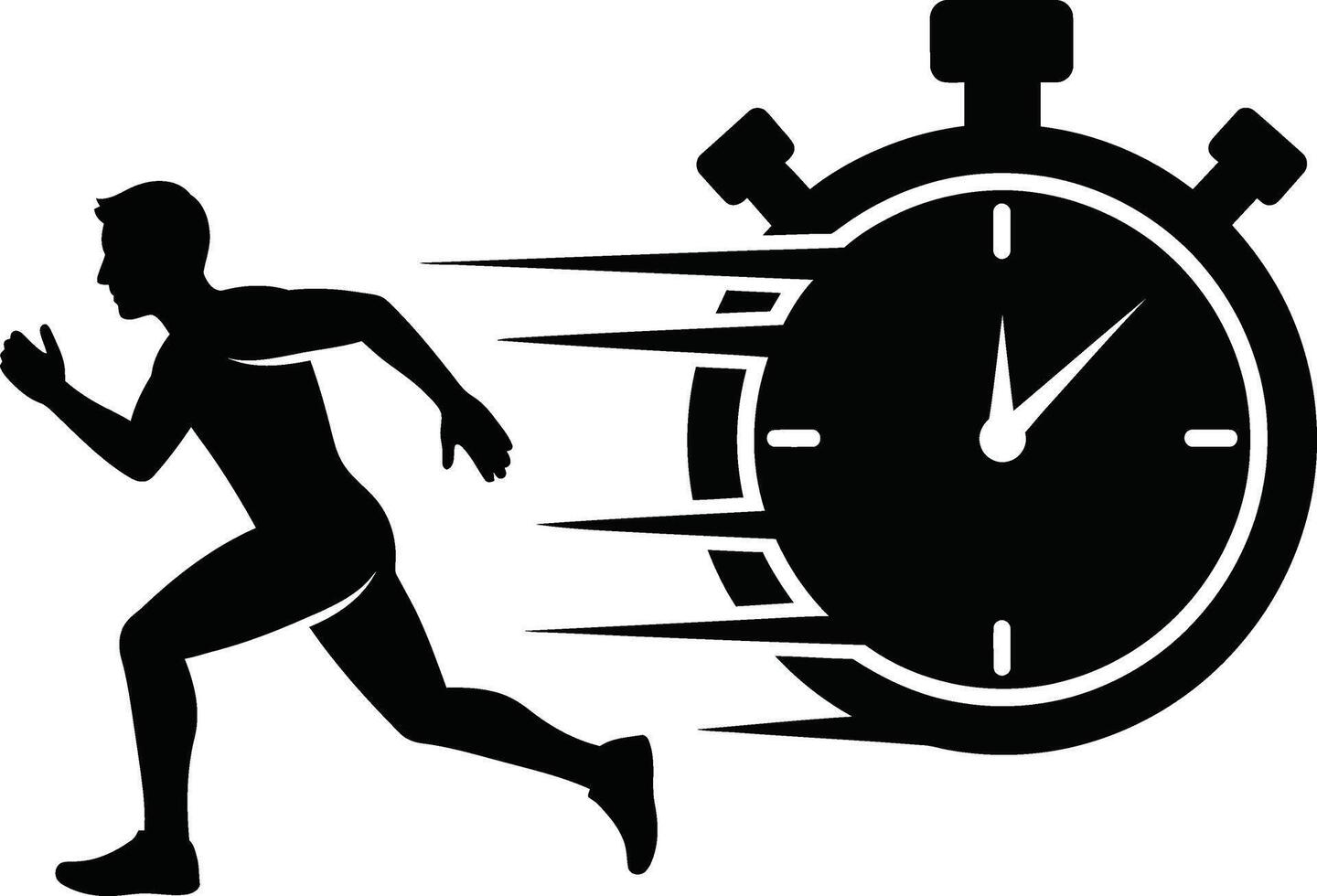 Silhouette of a running man with a stopwatch symbolizing speed and time. vector