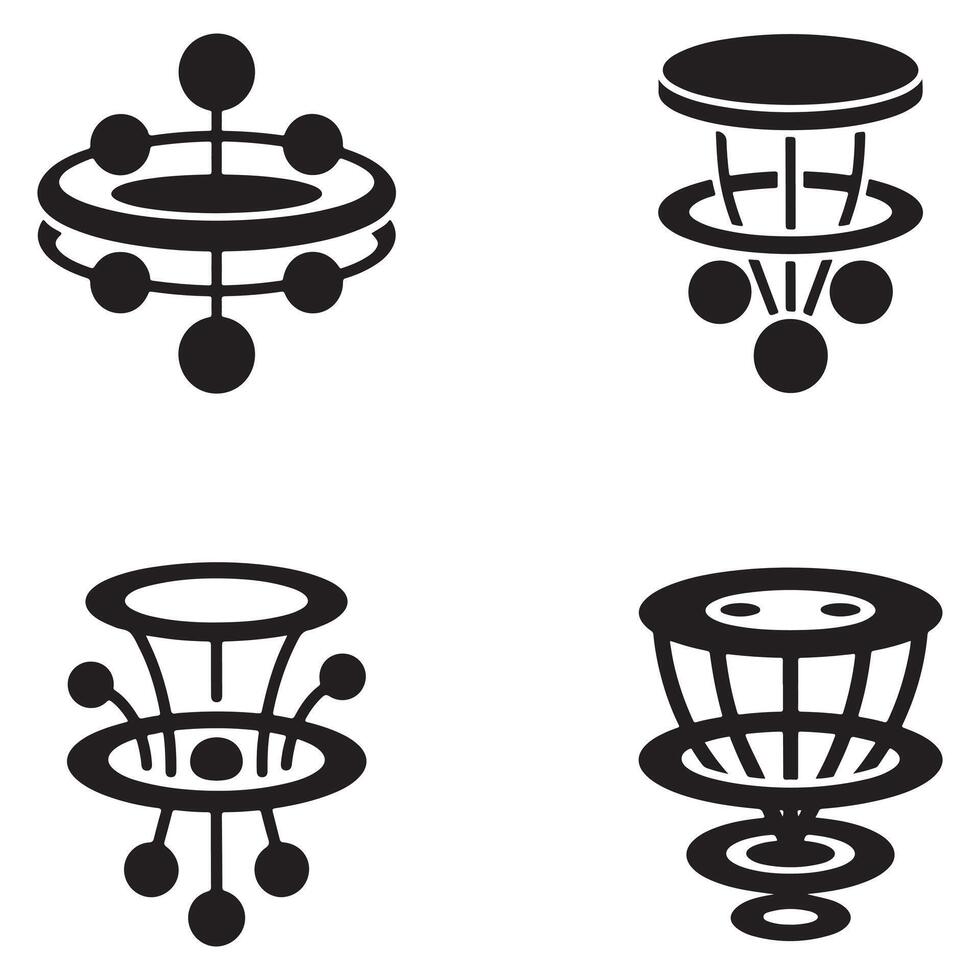 Collection of quantum computing symbols and icons in silhouette style vector