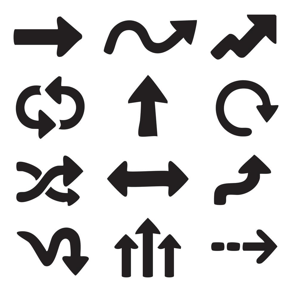 Collection of Creative and Directional Arrows Varied Shapes and Styles Representing Different Movements Directions and Navigation Options for Design Use vector