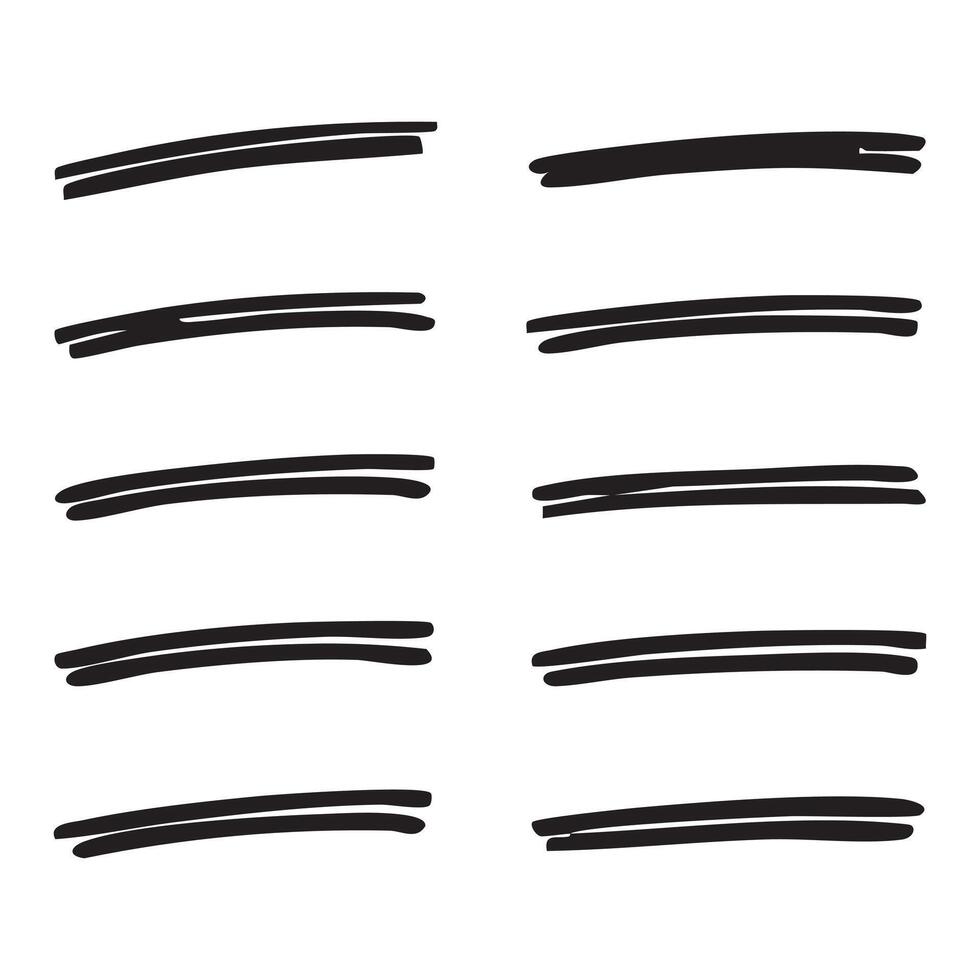 Collection of Hand Drawn Marker Lines for Text Highlighting and Underlining or Emphasis, Various Styles and Arrangements on White Background vector