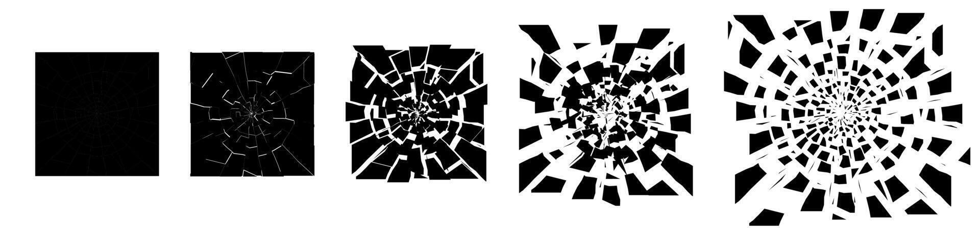 Broken glass square pattern with detailed cracks and sharp edges. Dynamic shatter effect for abstract background or digital design. Modern illustration for impact, repair or vfx concept. vector