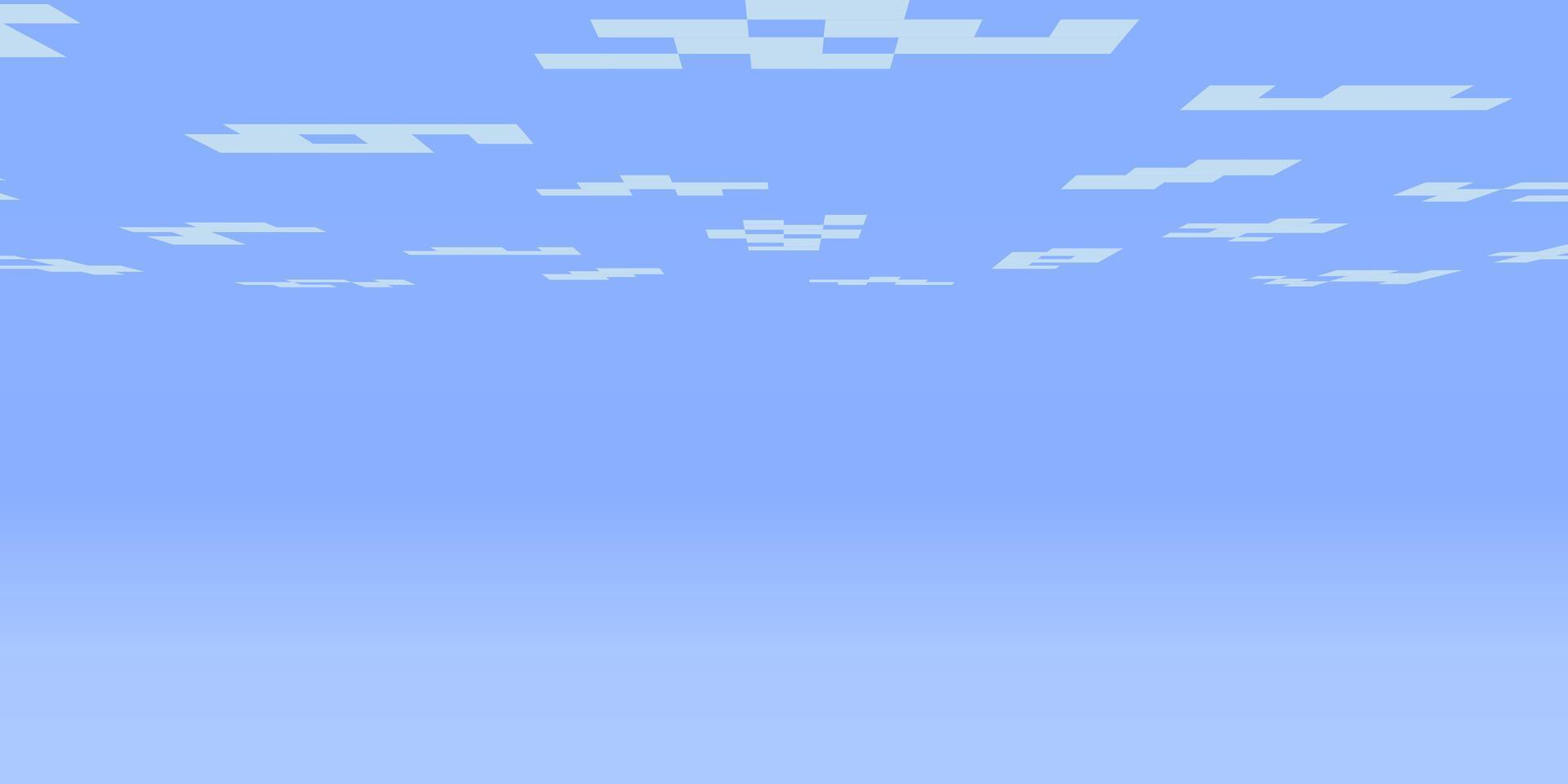 Pixel sky landscape with clouds horizon. Blue seamless 8bit panorama with retro block pattern. Fun gamer backdrop or wallpaper. Abstract arcade illustration design. vector