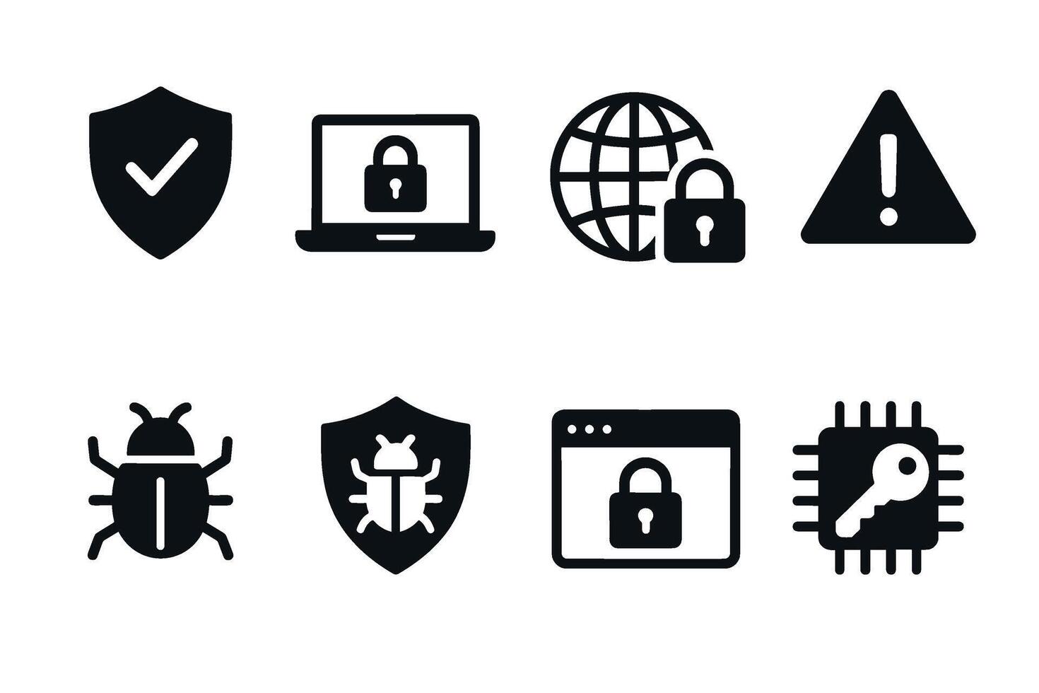 Cyber security and data protection icon set. black symbols of online privacy and safety vector