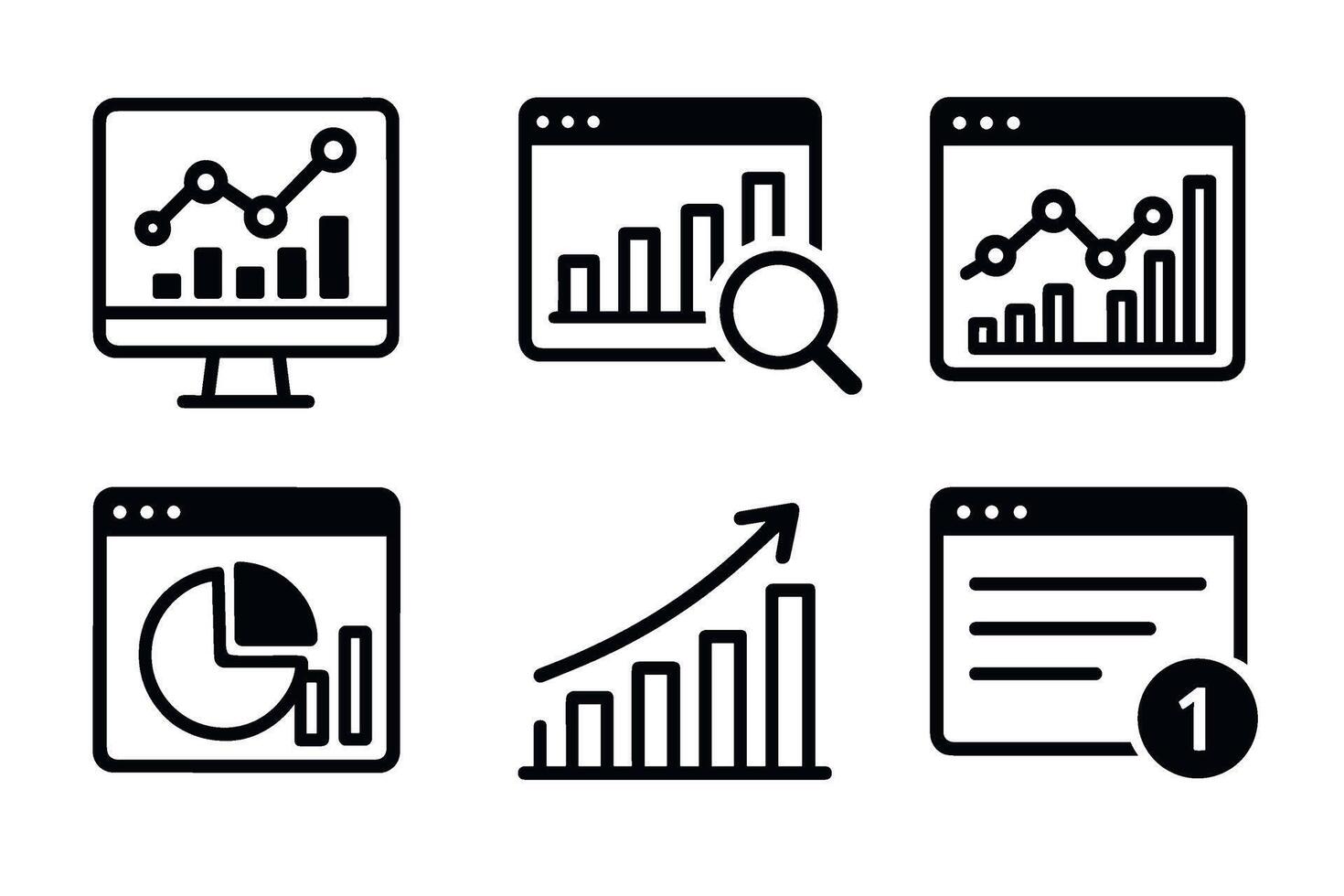 Web analytics and data dashboard icon set. symbols of website statistics vector