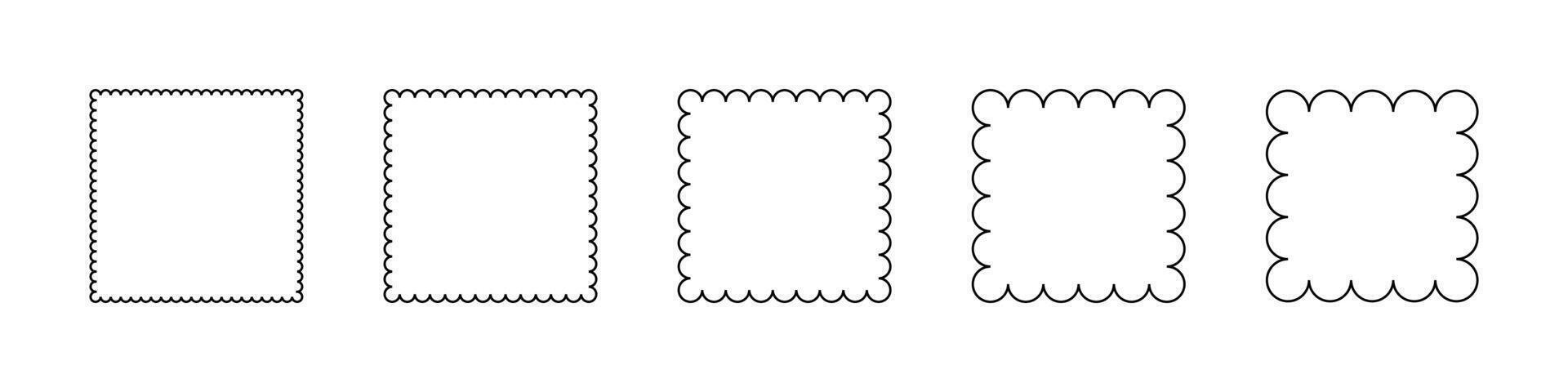 Rectangle frame with wavy half circle line style set vector