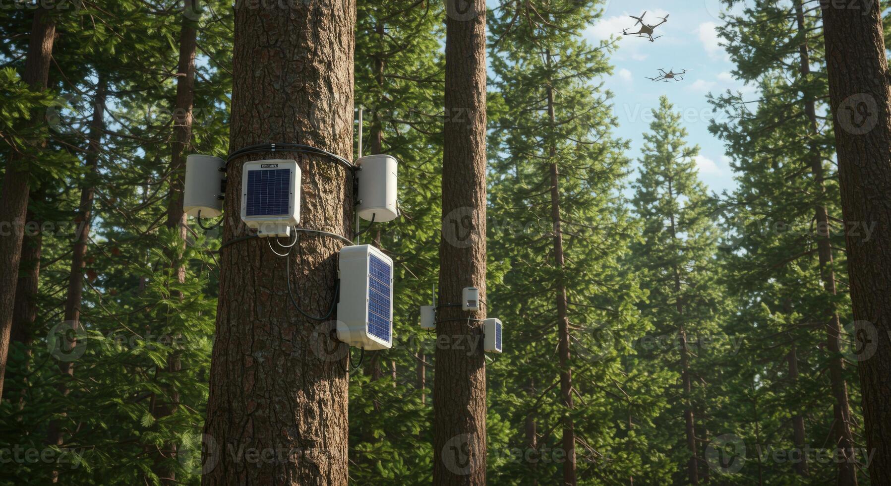 Smart sensors on trees for environmental monitoring in a forest ecosystem photo