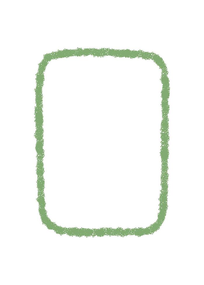 Green organic chalk outline rectangle frame forms a unique border with background. The illustration works as a label or text element, giving hand drawn edge for various template needs. vector