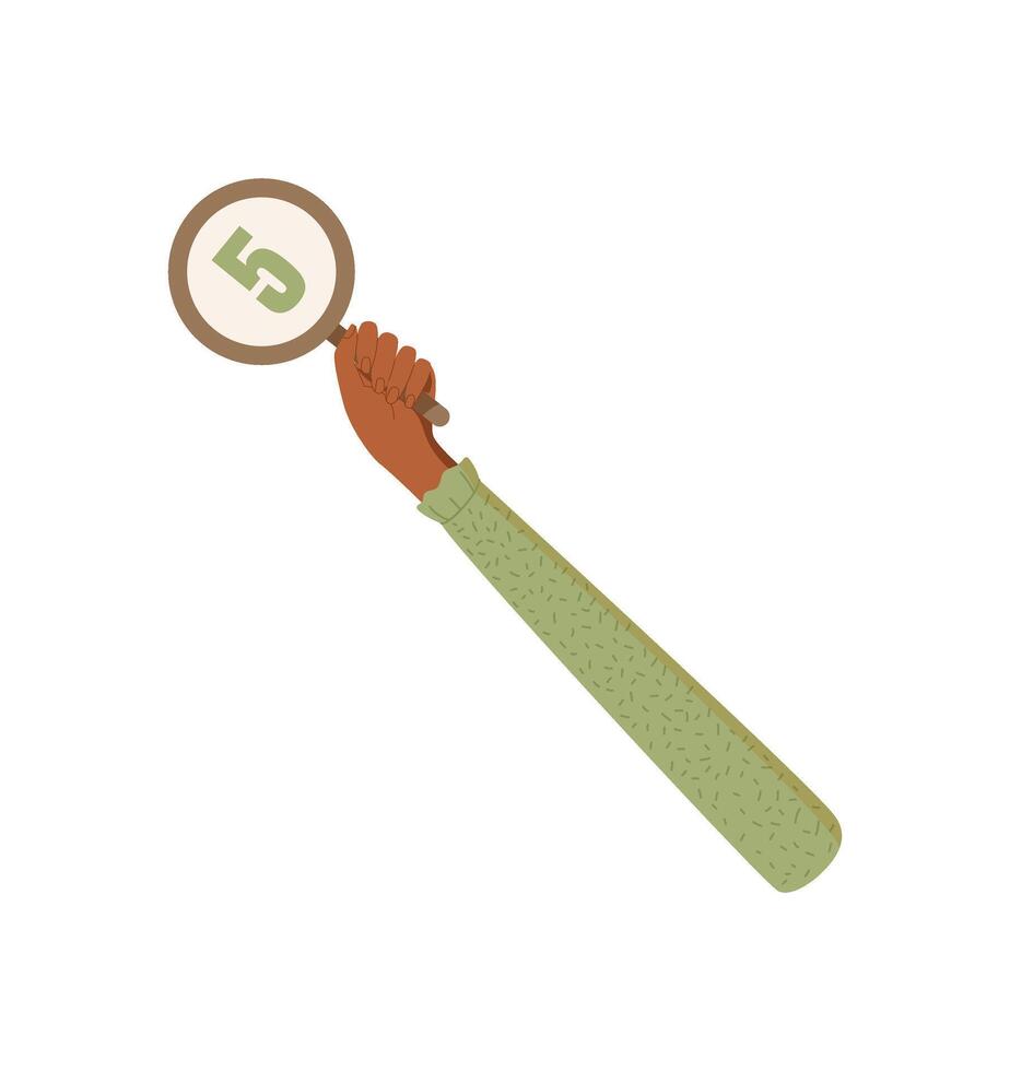 Flat hand holding five review icon. Isolated hand with circle and star symbol for feedback. Client service and satisfaction rate concept, modern element, customer opinion theme. vector