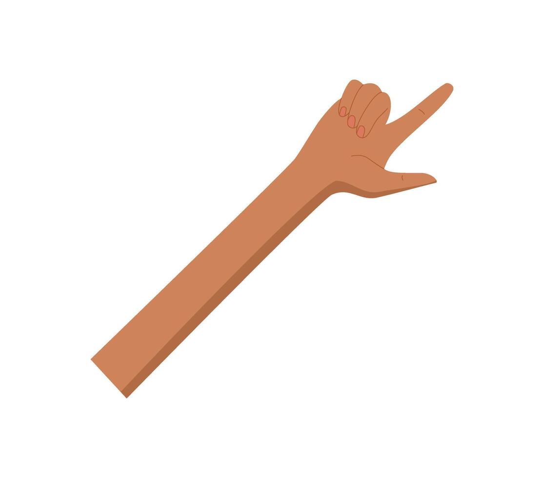 Flat cartoon black hand gesture. Bare hand gesture showing number two with raised fingers. Human number count sign with palm up, isolated graphic for educational or learning tools. vector