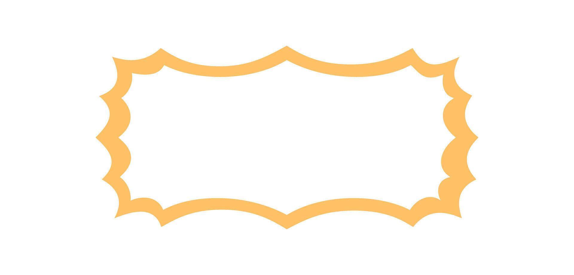 Groovy retro frame shows wavy scallop rectangle outline with curvy border. This playful label element adds y2k style as an abstract orange background for creative and trendy projects. vector