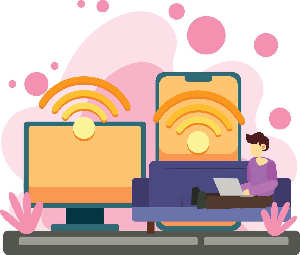 Man using wireless network technology illustration vector