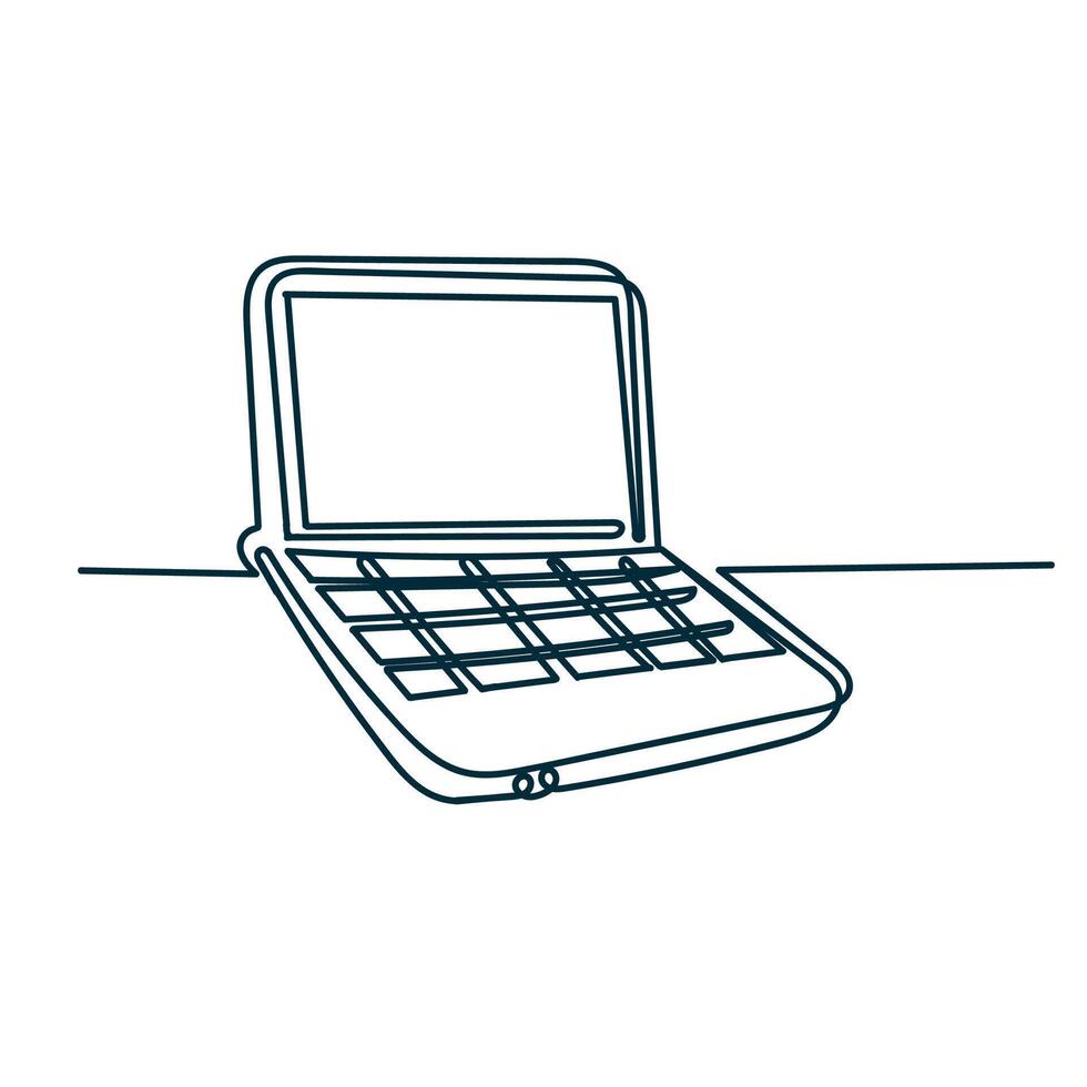 a drawing of a laptop computer on a table vector