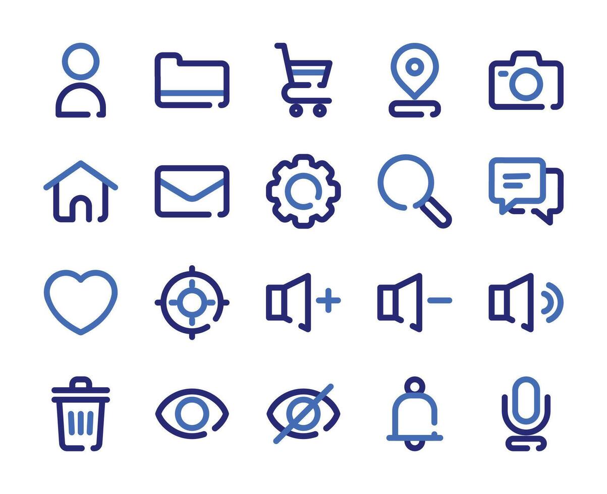 Collection of User Interface Icons with Colored Outline Icon vector