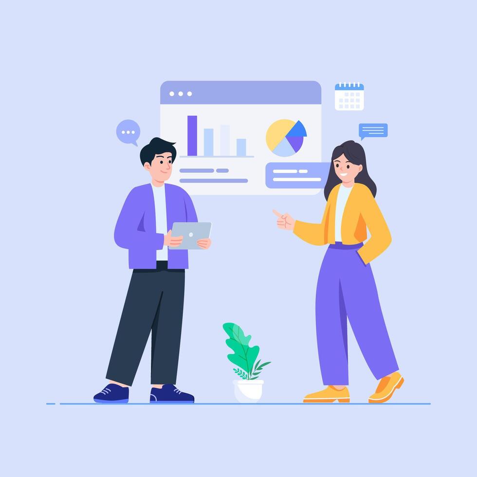 Business team analyzing data together vector