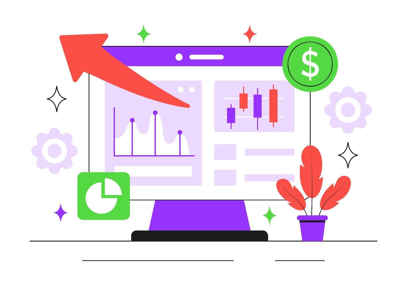 Computer displaying financial growth analytics vector