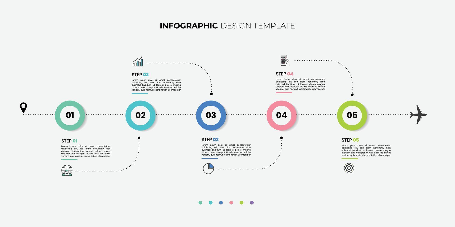 Modern Infographic design template. Timeline concept with 5 steps. Can be used for workflow layout, diagram, banner, journey plane illustration vector