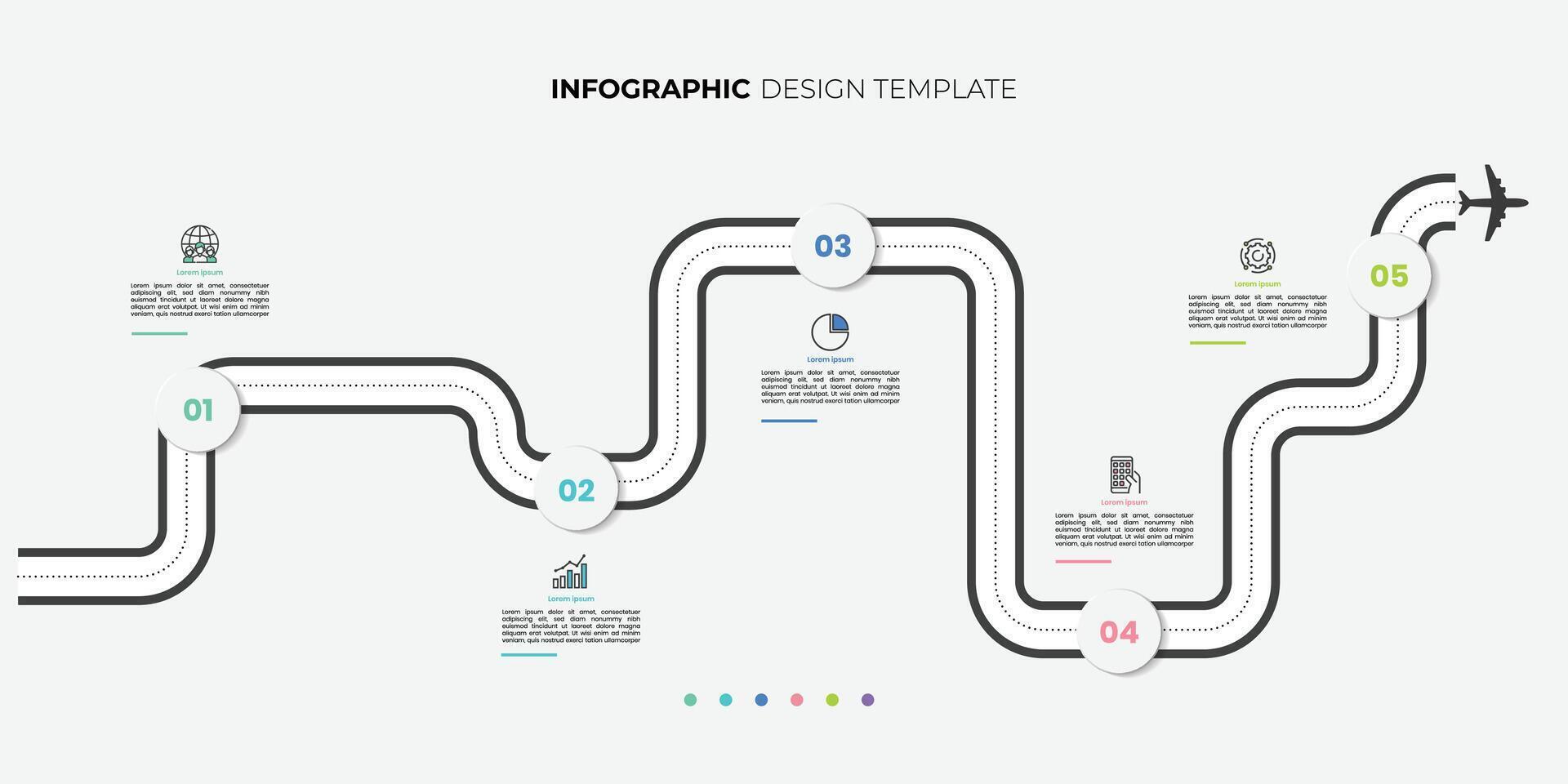 Modern Infographic design template. Timeline concept with 5 steps. Can be used for workflow layout, diagram, banner, journey plane vector