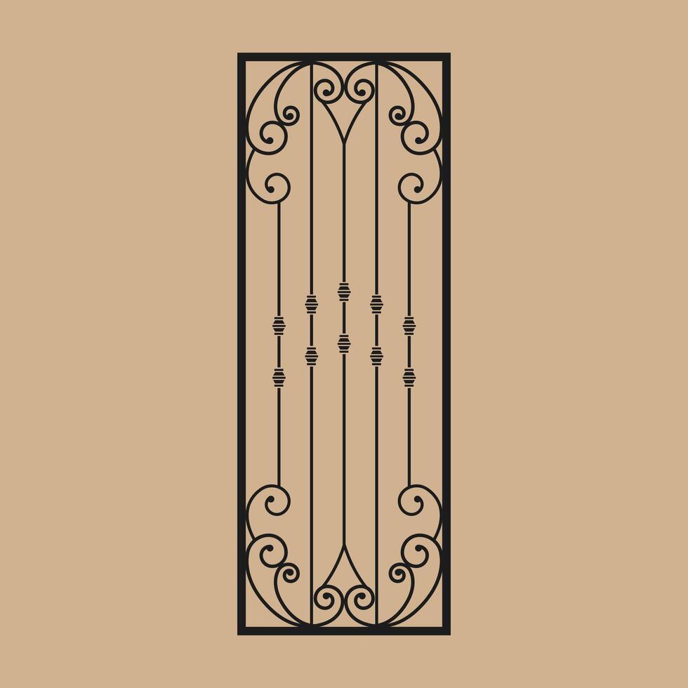 Wrought iron fence with classic scrollwork. Ornate metalwork design, Abstract geometric patterns. vector
