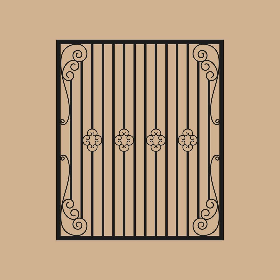 Wrought iron fence with classic scrollwork, Ornate design. Abstract geometric pattern. vector