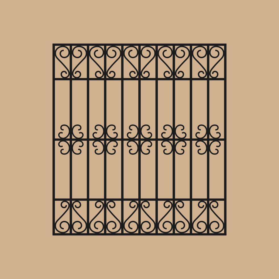 Wrought iron fence with classic scrollwork. Abstract geometric pattern. vector