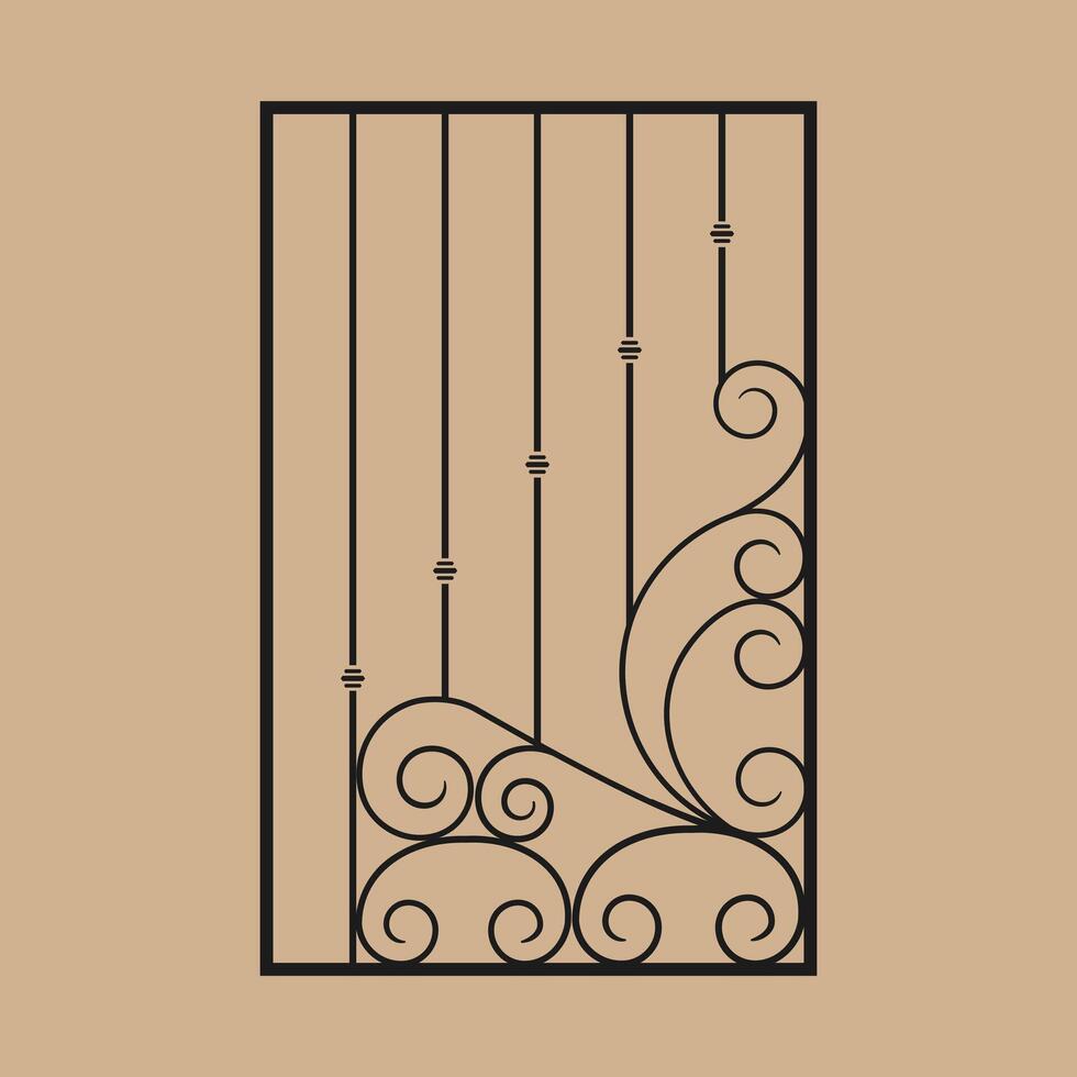 Wrought iron fence with classic pattern. Ornate metalwork design. Abstract geometric pattern vector