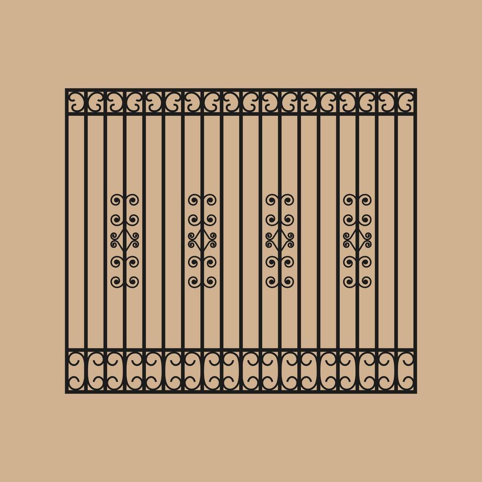 Wrought iron fence with classic scrollwork Ornate metalwork design. Abstract geometric pattern. vector