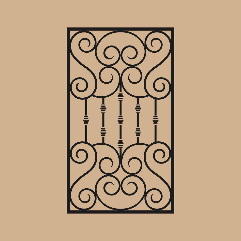 Wrought iron fence classic scrollwork. Abstract geometric patterns frame. vector