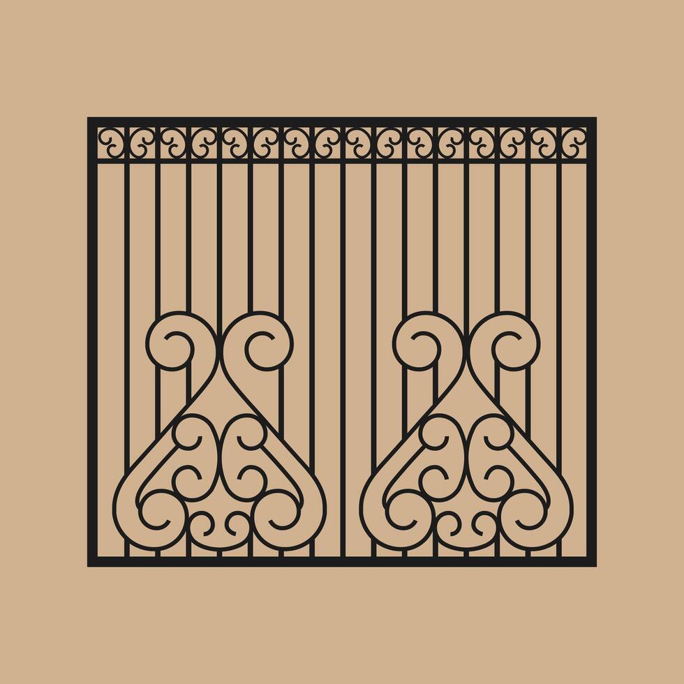 Wrought iron fence with classic scrollwork. Ornate design. Abstract geometric pattern. vector