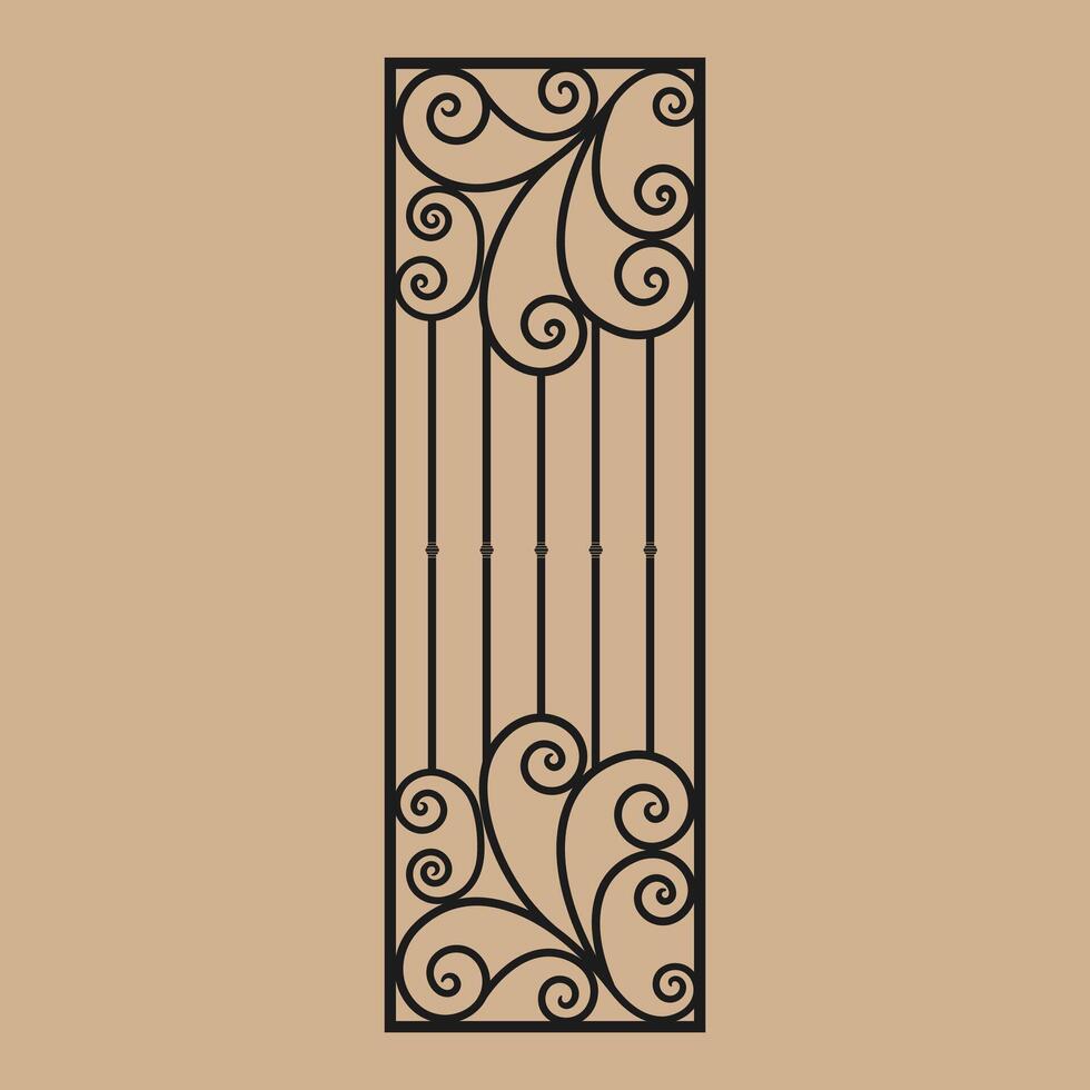 Wrought iron fence with classic scrollwork. Ornate metalwork design. Abstract geometric pattern vector
