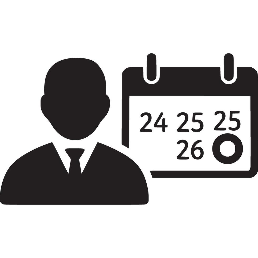 A black and white image of a calendar with a man and a calendar vector