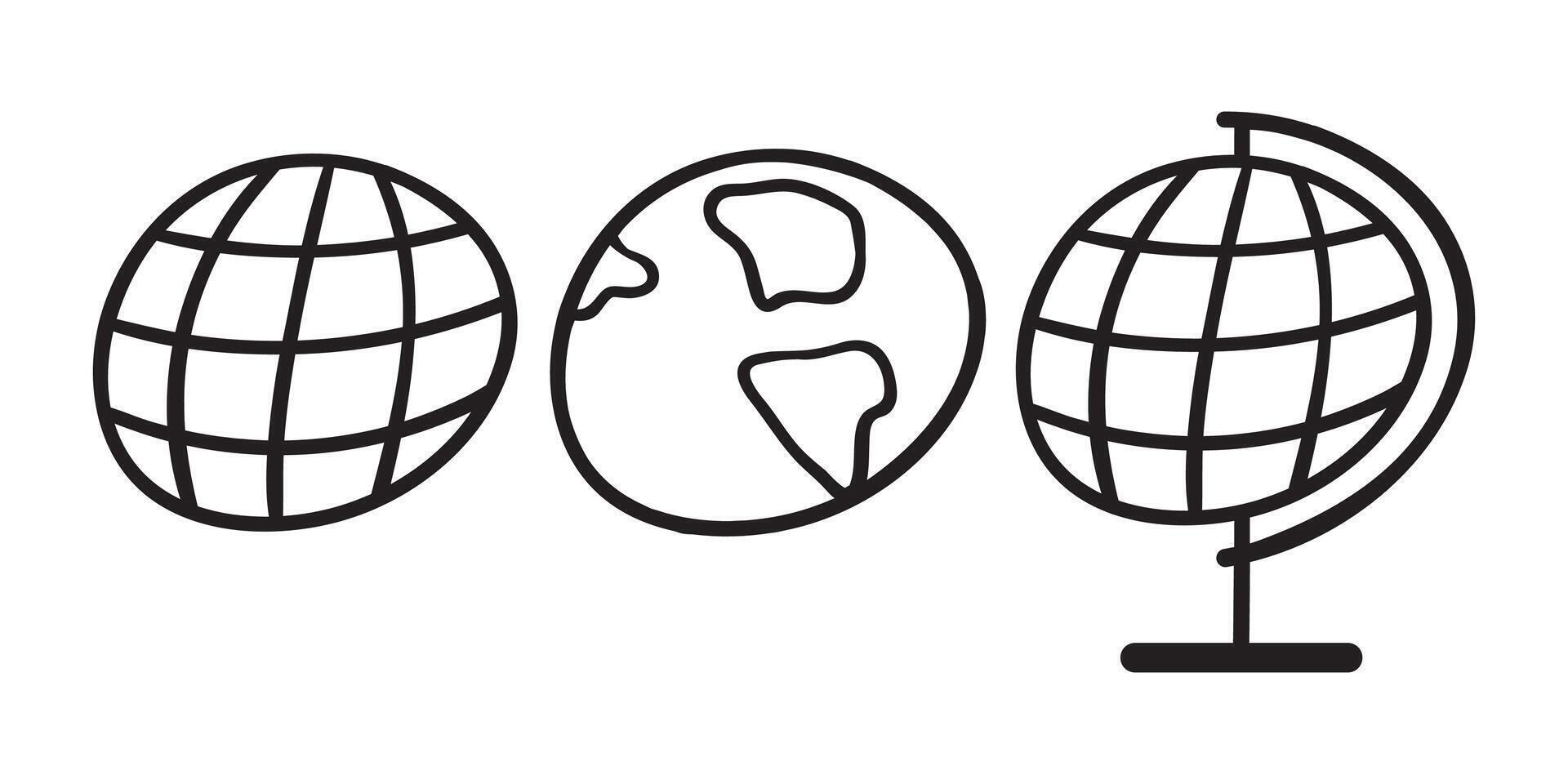 Globe Outline Icon Set, Simple Illustration on White Background vector