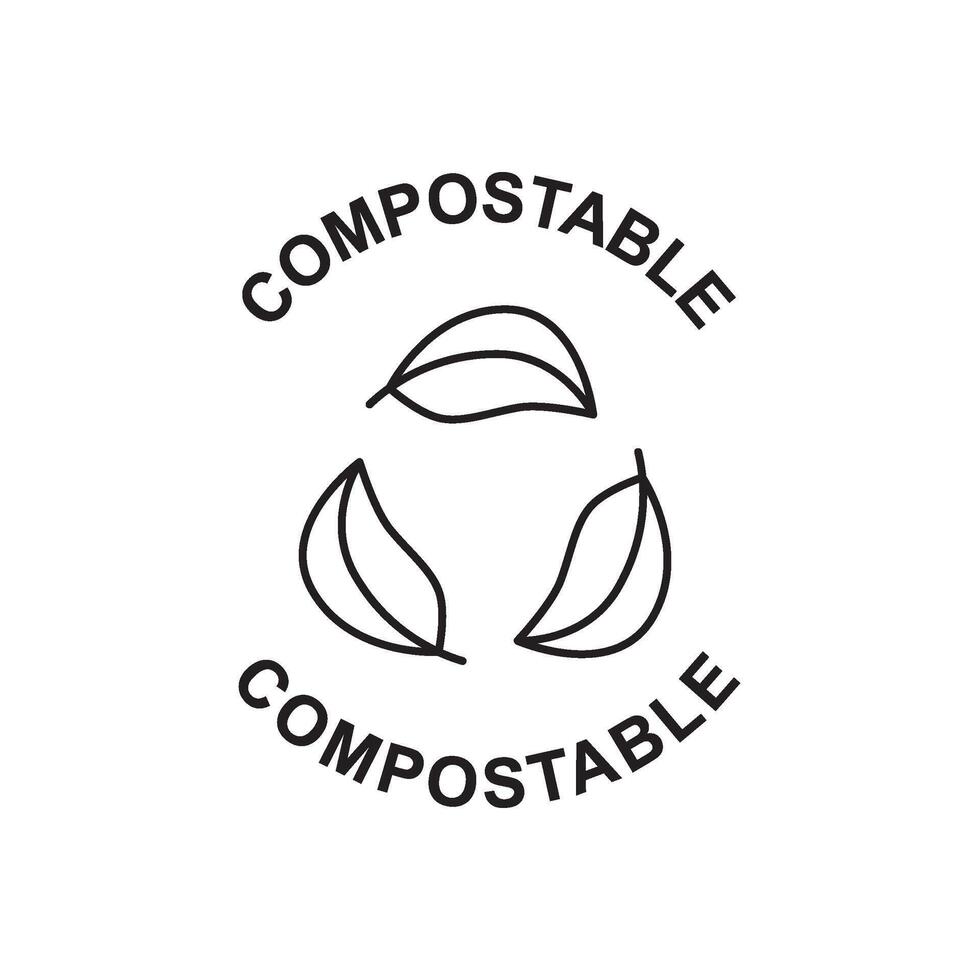 Compostable Packaging Symbol with Three Leaves in a Recycling Loop, Eco-friendly and Sustainable Material Indicator vector
