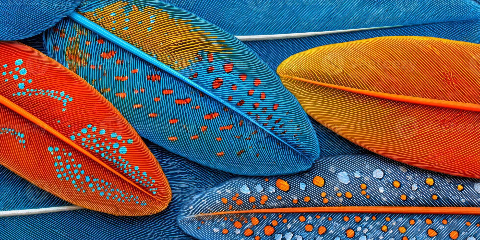 Colorful feathers creating abstract natural texture macro pattern photo