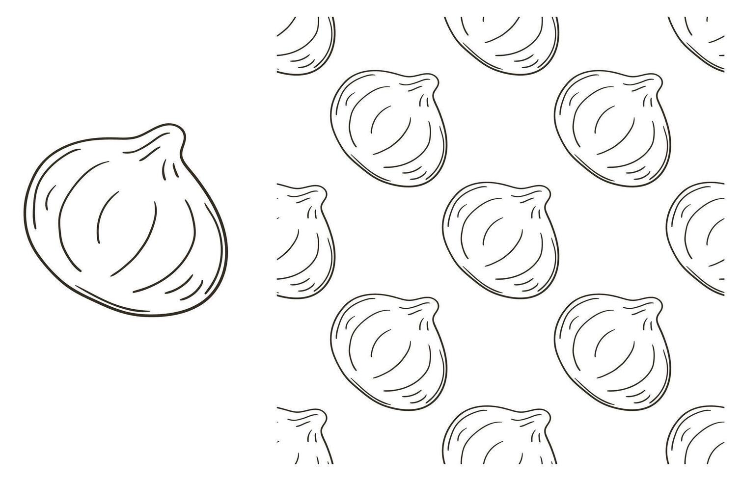 A pattern with garlic cloves and a line drawing vector