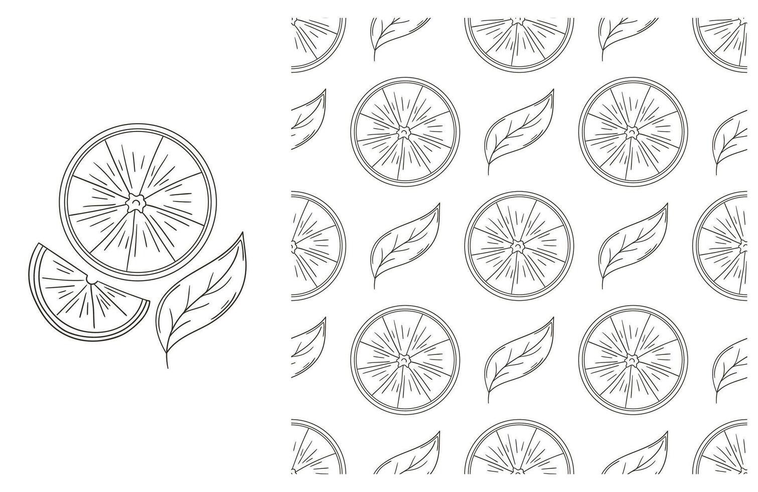 A set of patterns with oranges and leaves vector