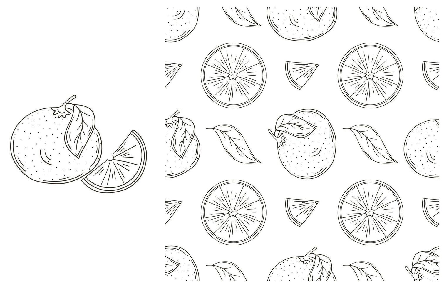 A set of oranges and leaves are shown in a pattern vector