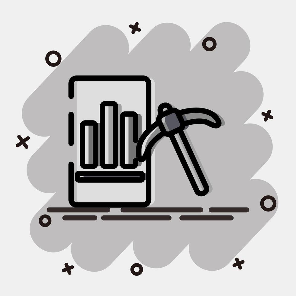 Icon data mining. Gold mining elements. Icon in comic style. vector