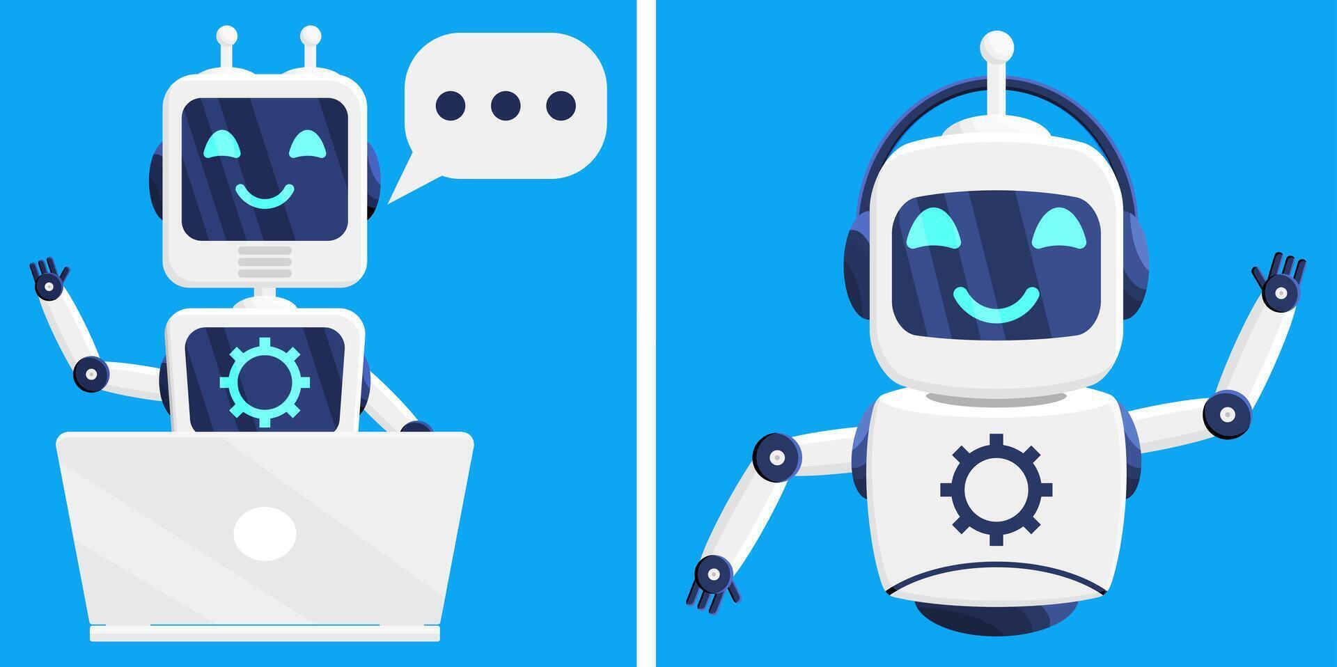 Two friendly robots with smiling faces vector