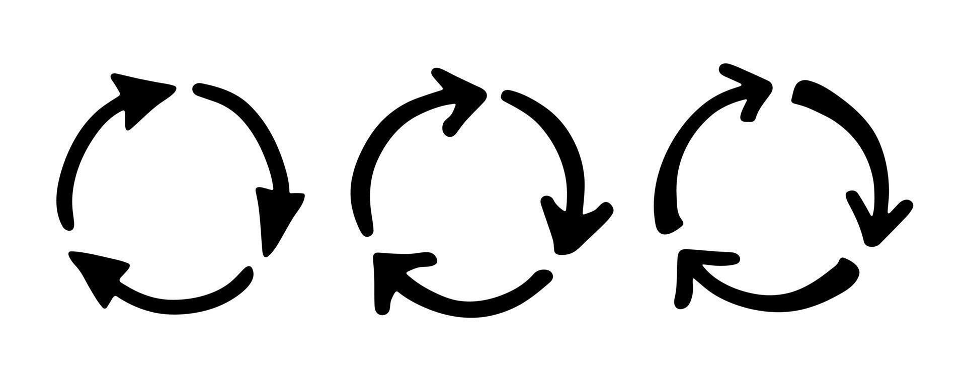 Set of hand drawn recycle arrow icon Recycling resources symbol Reuse of materials, zero waste, green environment, saving the planet natural emblem vector