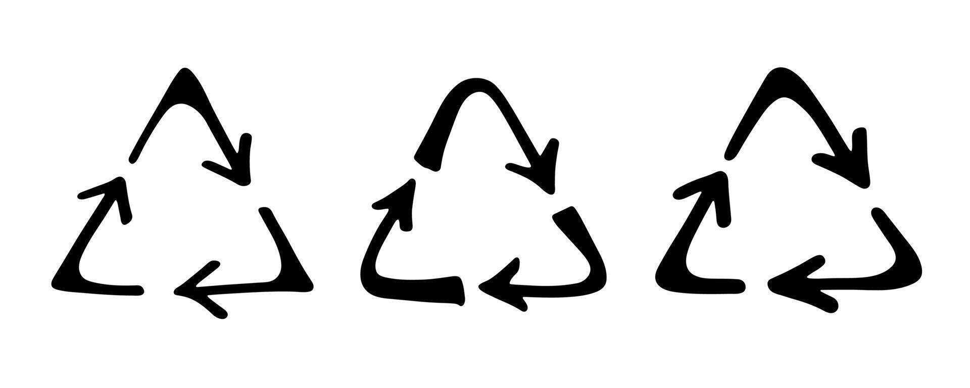 natural pollution Set of hand drawn recycle arrow icon Recycling resources symbol Reuse of materials, zero waste, green environment, saving the planet vector