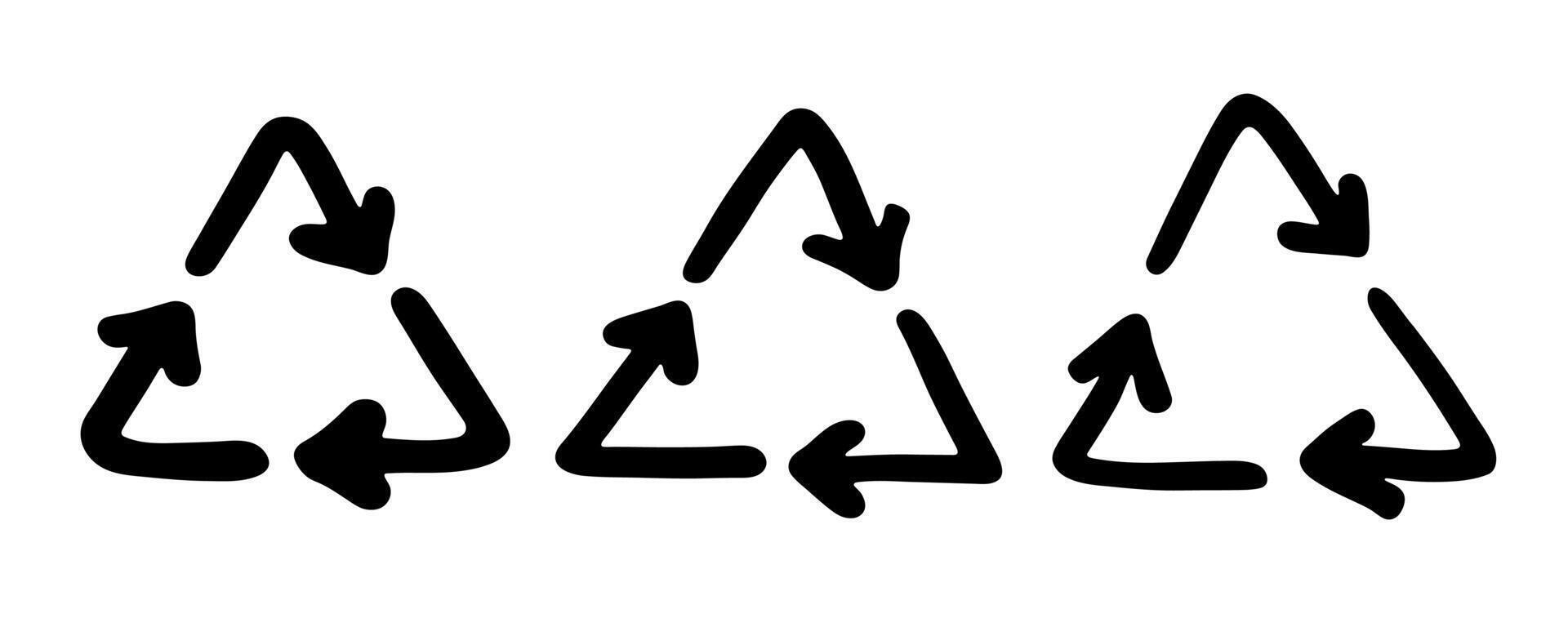 natural organic Set of hand drawn recycle arrow icon Recycling resources symbol Reuse of materials, zero waste, green environment, saving the planet vector