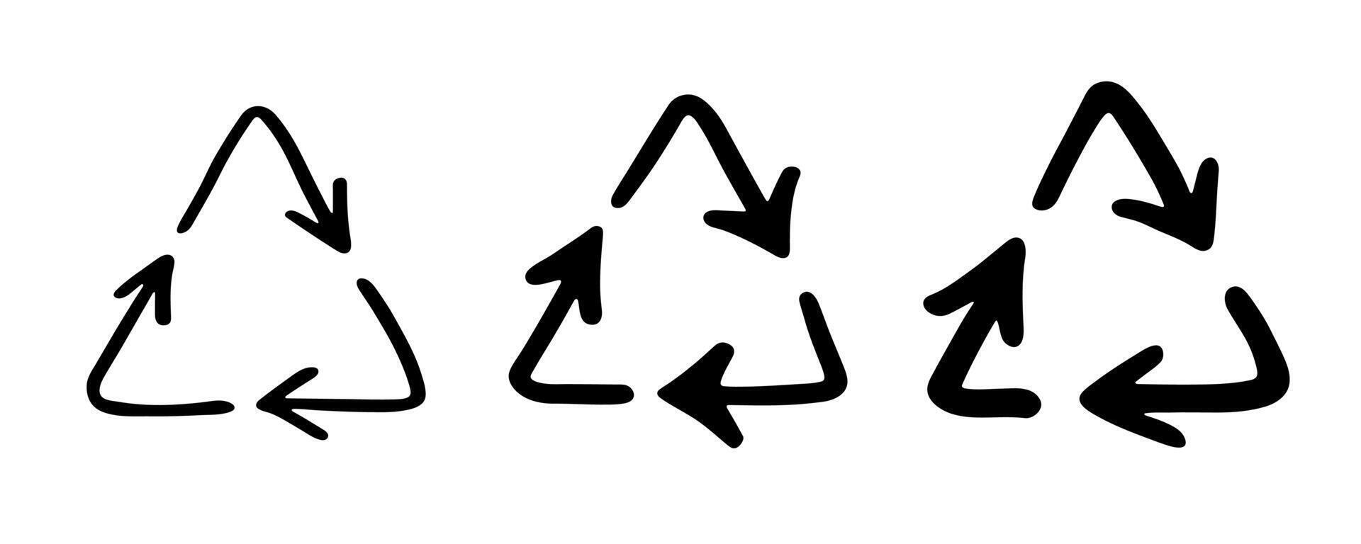 Set of hand drawn recycle arrow icon Recycling resources symbol Reuse of materials, zero waste, green environment, saving the planet natural environment vector