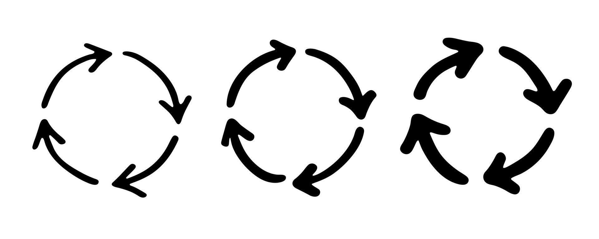 Set of hand drawn recycle arrow icon Recycling resources symbol Reuse of materials, zero waste, green environment, saving the planet natural reuse vector