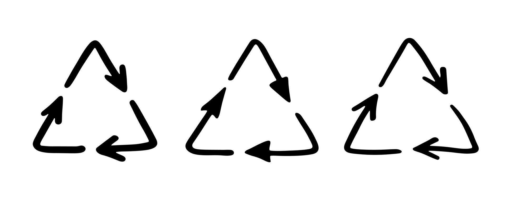 Set of hand drawn recycle arrow icon Recycling resources symbol concept isolated Reuse of materials, zero waste, green environment, saving the planet vector
