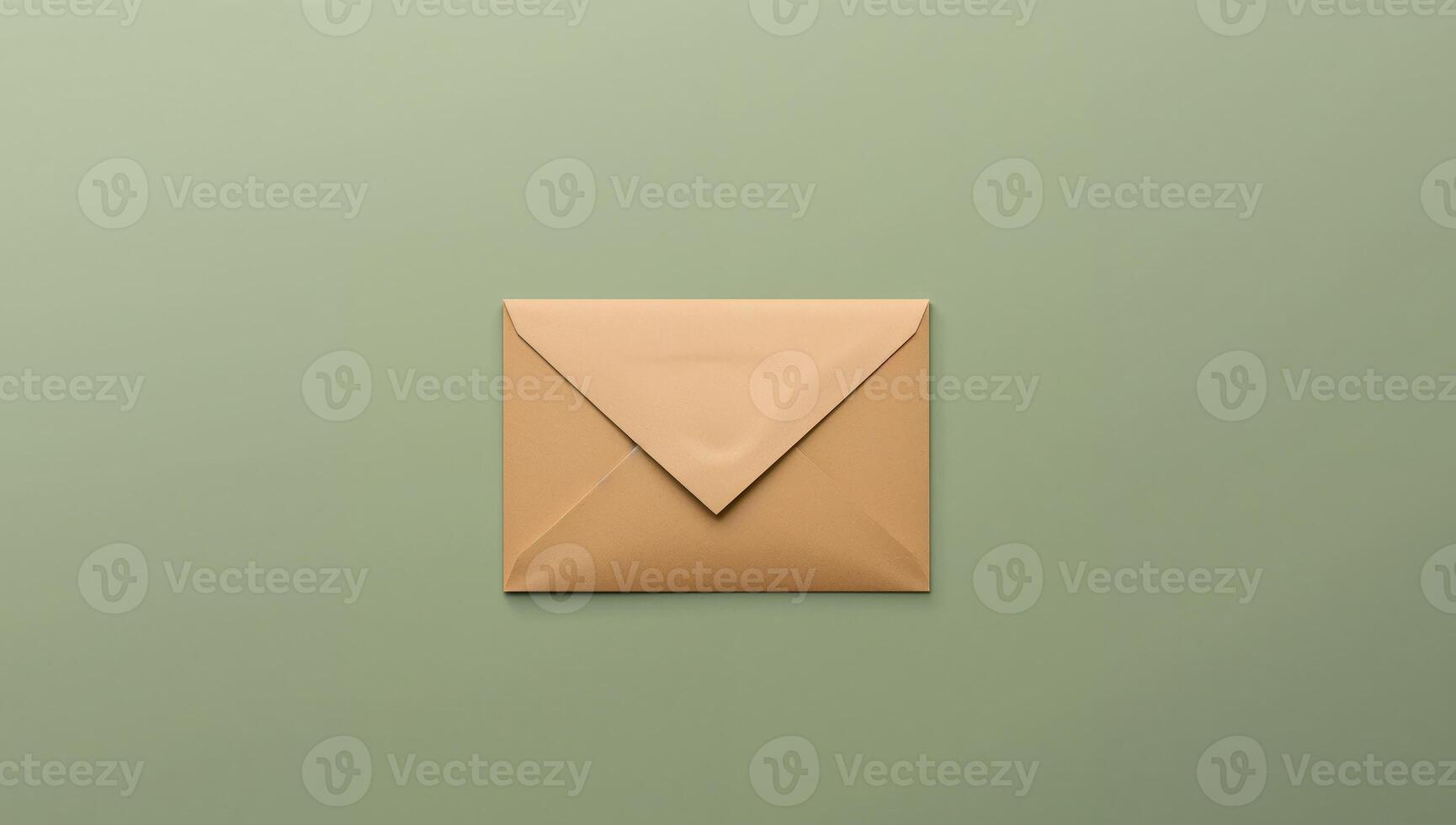 Simple Rectangular Shape. A Golden Envelope on a Gentle Green Plain Surface. photo