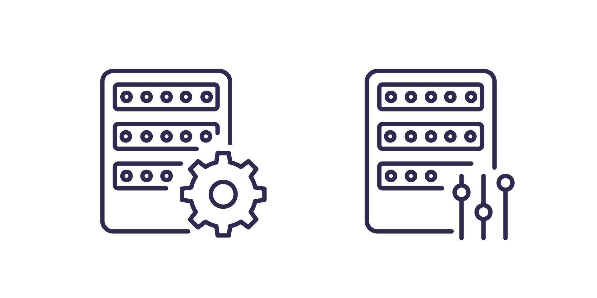 mainframe, server settings line icons vector